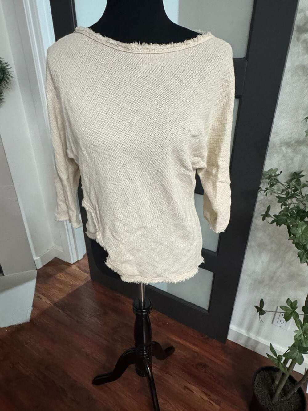Zara Cream Open Weave Knit Top
